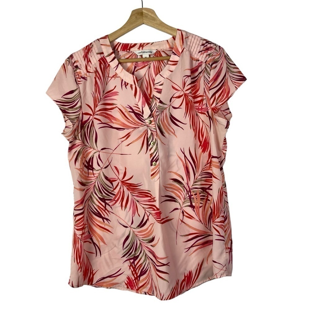 Croft & Barrow Pink‎ Tropical Floral Short Cap Sleeve Blouse M